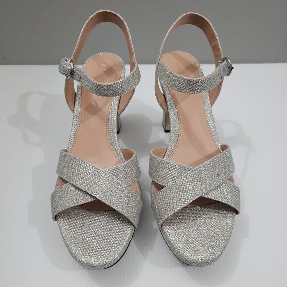 NEW Cole Haan Riannon Platform Heel Womens 10 Silver Glitter Block Heel Evening - Picture 4 of 14